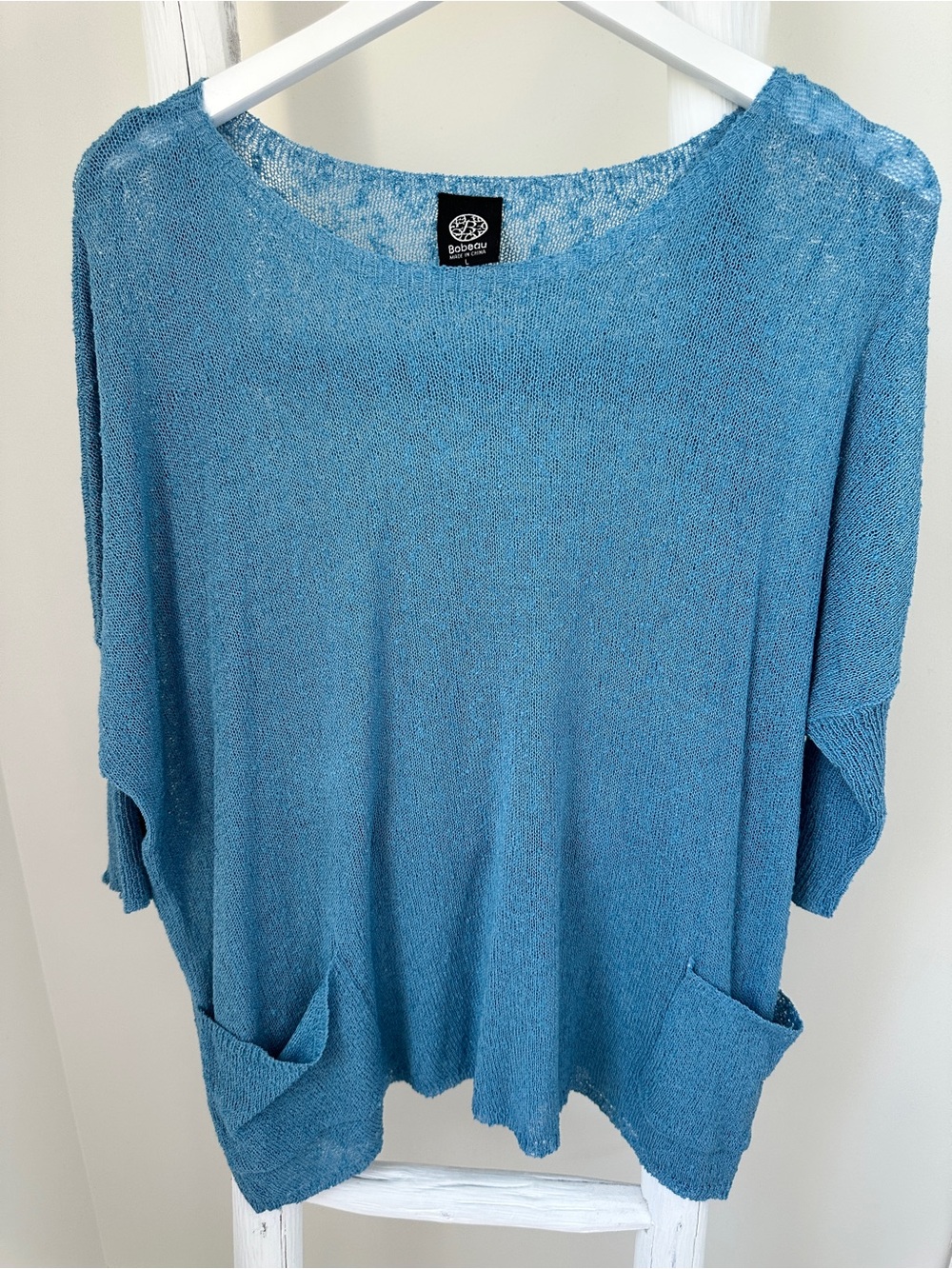 Bobeau Teal Scoop Neck Lightweight Pocket Sweater Dropped Shoulder Size Large